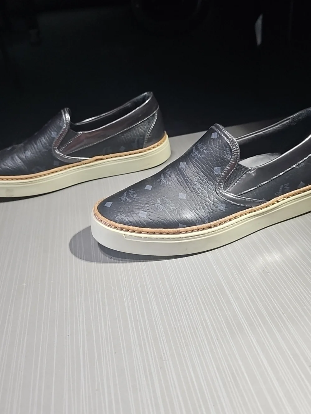 MCM Black Monogram Visetos Leather Slip On Shoes Men's Size 38 EU/ 6 US PreOwned
